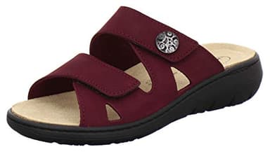 AFS-Schuhe 2808, komfortable Damen-Pantoletten aus Leder, praktische Arbeitsschuhe mit Wechselfußbett, Bequeme Hausschuhe (39 EU, Rot/Beere)