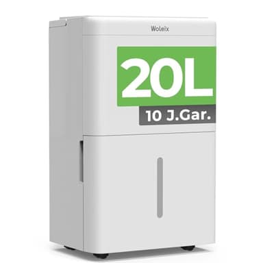 Woleix Luftentfeuchter elektrisch 20L, Entfeuchter elektrisch für Keller, Raumentfeuchter elektrisch 39dB für Räume bis zu 150m³/50m², mit Filter und 1M Ablaufschlauch, Timer, 10 J. Gar.