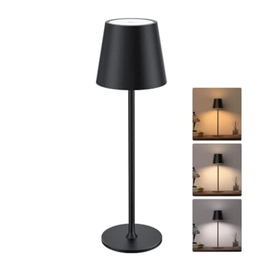 JACKYLED Tischlampe Kabellos, Wiederaufladbar mit 5000mAh Akku, 3 Höhen Verstellbar, 3 Farbtemperaturen Dimmbar, Tragbare LED-Wasserdichte Tischlampe für Esszimmer, Schlafzimmer, Außenbereiche