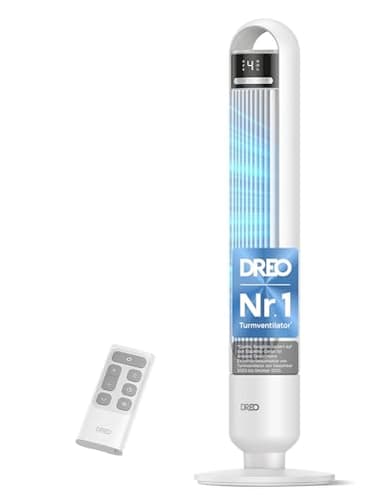 DREO Leiser Turmventilator, Ventilator mit Kühlung, Fernbedienung für Schlafzimmer, Tower Fan mit 4 Geschwindigkeiten, 3 Modi, 9,8 m Windreichweite, 8H Timer, 90° Oszillierend für Wohnzimmer