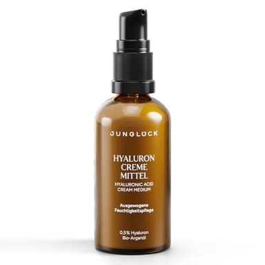 JUNGLÜCK Hyaluron Creme Hochdosiert Gesicht Mittel - Anti Aging Feuchtigkeitscreme mit Hyaluronsäure - Tages- & Nachtcreme mit BIO Aloe Vera und BIO Arganöl - Mindert Trockenheitsfältchen