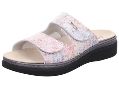 Rohde Damen Pantolette Leder Klettverschluss Muster Wechselfußbett Abano 5224, Größe:42 EU, Farbe:Grau