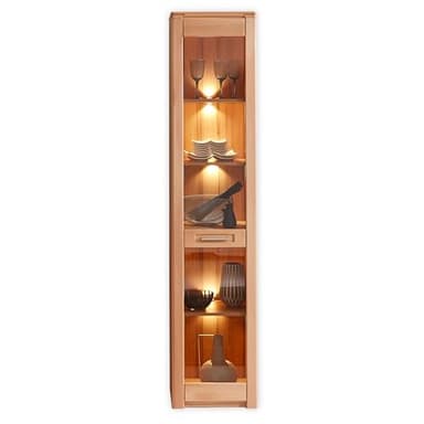 NATURE ONE Vitrine in Kernbuche teil-massiv FSC-zertifiziert - Moderner Vitrinenschrank mit LED-Beleuchtung und viel Stauraum - 43 x 203 x 40 cm (B/H/T)