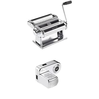 MARCATO Nudelvorbereitungsset, Atlas 180 Nudelmaschine + Motor + Nudeltrockner + Zubehör für Fettuccine und Tagliolini, Edelstahl, Silber, Automatisch, Made in Italy