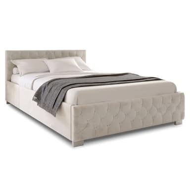 Juskys Polsterbett Nizza 180x200 cm Samt mit Stauraum, LED Beleuchtung & Lattenrost - Chesterfield Steppung & Kopfteil - Bett Bettgestell - Beige