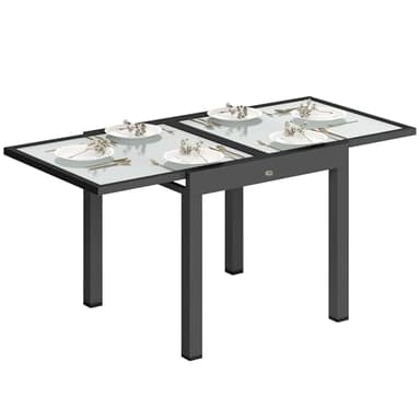 Outsunny Gartentisch ausziehbar Aluminium 160x80 cm Wetterfest Buffettisch mit Aluminiumrahmen, rutschfest Campingtisch für 4-6 Personen Balkontisch für Outdoor Garten Terrasse Balkon Schwarz
