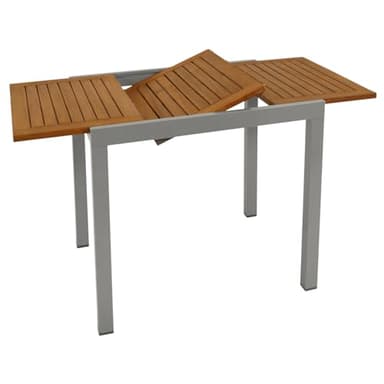 DEGAMO Gartentisch Balkontisch ausziehbar Vail 80/120x70cm, Aluminium Silbergrau + Akazienholz geölt, Outdoor, FSC®-Zertifiziert