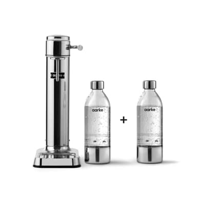 Aarke Carbonator 3, Wassersprudler aus Edelstahl im modernen Edelstahl Finish mit 2x BPA-freier 1L PET-Flasche, Sprudelwasserbereiter für Leitungswasser, kompatibel mit 60L CO2-Zylindern