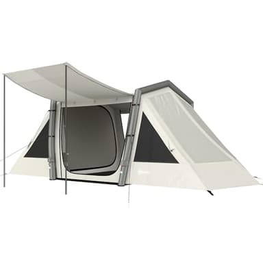 Outsunny Aufblasbares Zelt 4 Personen Schneller Aufbau Verdunkelnd Camping Zelt mit 2 Schlafzimmern Vorraum Fenster fluoreszierend Heringen Bodenplane, Wasserdicht Campingzelt Air Glamping Zelte