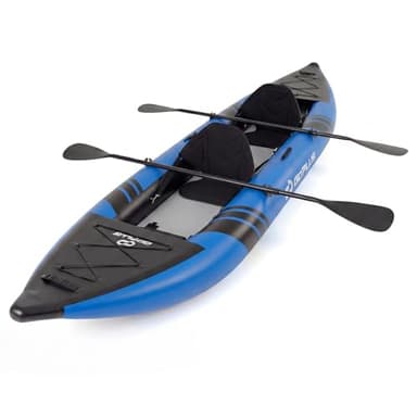 COSTWAY Kajak aufblasbar 2 Personen, aufblasbares Kanu mit Aluminiumrudern, gepolstertem Eva-Sitz, Handpumpe und Reparaturset, Schlauchboot mit Tragetasche, 230 kg Gewichtskapazität (Blau)