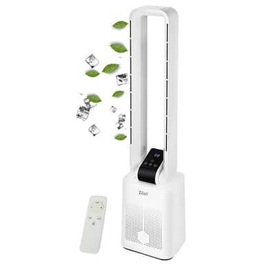 Zilan Turmventilator Blattlos Leise Standventilator mit Fernbedienung – 12 Stufen, 3 Modi, BLDC Motor, 45° Oszillation, Timer 15h, LED Display – Säulenventilator Tower Fan Energiesparend (Wanda White)