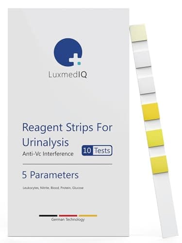 10x LuxmedIQ Urin Teststreifen 5 Parameter - Blasenentzündung, Harnwegsinfekt, Nierenerkrankung & Diabetes sicher erkennen - Indikator für Leukoyzten, Nitrit, Blut, Eiweiß, Glukose