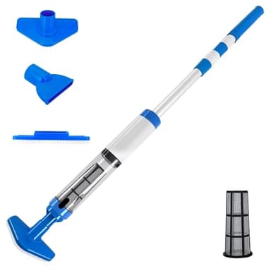 Bostar Akku Poolsauger mit Teleskopstange, 3 in 1 Kabelloser Poolreiniger Handstaubsauger mit Filter Tragbarer Pool Bodensauger für Kleine Pools Spa