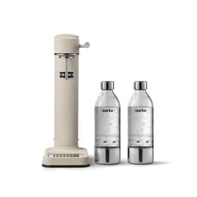 Aarke Carbonator 3, Wassersprudler aus Edelstahl im modernen Sand Finish mit 2x BPA-freier 1L PET-Flasche, Sprudelwasserbereiter für Leitungswasser, kompatibel mit 60L CO2-Zylindern