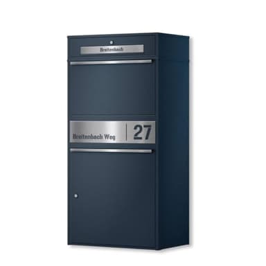Metzler Paketbox draußen groß XXL, Briefkasten mit Paketfach in Anthrazit RAL7016, Paketbriefkasten, Standbriefkasten, Paketkasten, Personalisiert Edelstahl Namensschild Gravur, rostfrei - Bispo Max 2