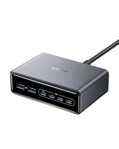 Anker Prime 200W USB C Ladegerät, 200W 6 Anschlüsse GaN Ladestation, USB-C PD Desktop Ladegerät mit Schnell-Laden, kompatibel mit iPhone 17/16/15 Series, Samsung, MacBook, Dell und mehr