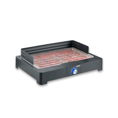 SEVERIN Tischgrill mit Edelstahl-Grillrost für drinnen und draußen, Elektrogrill mit schnellem Grill-Start, Balkon Grill ohne Verbrennungsgefahr, Schwarz, PG 8565