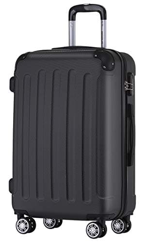 BEIBYE Hartschalenkoffer L 66 cm – mittelgroßer Reisekoffer, leicht, robust, ABS, 360° Doppelrollen, Zahlenschloss, Schwarz