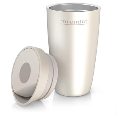 Arendo - Thermobecher to go – Edelstahl Kaffeebecher Thermo mit Deckel – Reisebecher – 350 ml – 100% auslaufsicher – Einhandbedienung – Trinköffnung mit Drucktaster - spülmaschinenfest