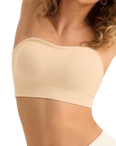 SHARICCA Trägerloser BH Damen ohne Bügel Nahtlos Bandeau BH ohne Träger Push Up Nahtlos Tube Top BHS Gepolsterter Bralette mit Rutschfestes Silikon Strapless Bra(Beige-S)
