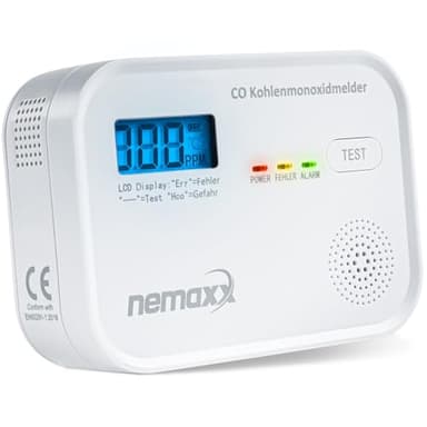 NEMAXX® CM18 Kohlenmonoxid-Melder/CO-Warnmelder mit LCD-Display – 85 dB, elektrochemischer Sensor, EN 50291-1:2018, Testtaste, 3X AA LR6-Batterien, 10 Jahre Produktlebensdauer – 1er Set