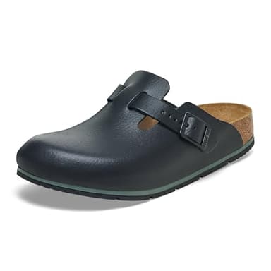 Birkenstock Damen Herren Boston Pro Hausschuhe Leder Pantoletten - Clogs - Zertifiziert nach EN ISO 20347:2043 - Berufsschuhe für Medizin, Gastronomie und Service - Schwarz - 38