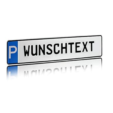Finest Folia Individuelles Parkplatzschild 520x110mm mit P-Symbol aus Aluminium Wunschkennzeichen mit eigenem Text Aufkleber selbst gestalten Wunschname für Parkplatz Schild (01 P - Wunschtext)