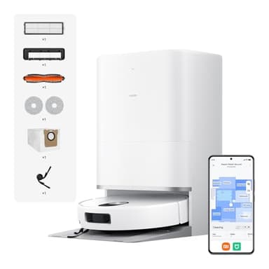 XIAOMI Robot Vacuum 5 Saugroboter mit Wischfunktion, 20.000Pa, Ausfahrbarer Mopp & Seitenbürste, 80°C Heißwasser-Moppreinigung, Selbstreinigende All-in-One Basisstation, App & Sprachsteuerung