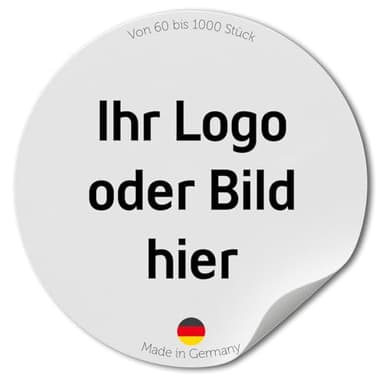 Aufkleber selbst gestalten (60 Stück) – Personalisierte Vinyl Aufkleber, selbstklebend & wasserfest – Für Logos, Bilder und Text – Innen & Außen