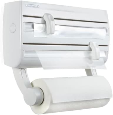 Leifheit Wandrollenhalter Parat F2 ComfortLine-Serie für insgesamt 3 Rollen, Folienschneider mit Abstellfläche für Gewürze und abnehmbarem Küchenrollenhalter, weiß