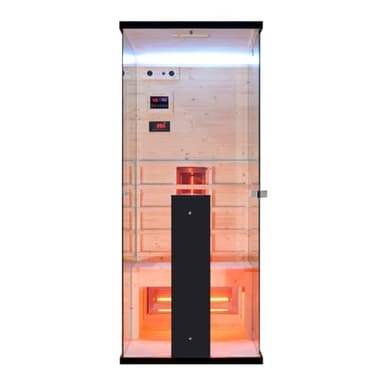 Infrarotkabine Infrarotsauna GRENA für 1 Personen, Vollspektrumstrahler, LED Beleuchtung (7 Farben), MP3 Player inkl. Bluetooth, 2 Lautsprecher, Abmessung: 80 x 110 x 190 cm
