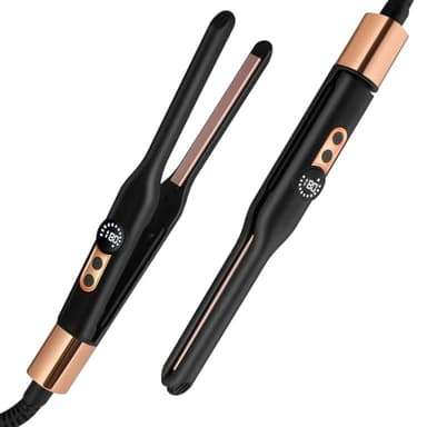 LOPHE Mini Glätteisen, 2 in 1 Haarglätter Locken und Glätten,Tragbarer Reise-Mini-Haarglätter für Kurzes Haar, Pixies, Pony, Bart, Kleine Locken, Glatteiseisen, Schnelles Aufheizen, Schwarz