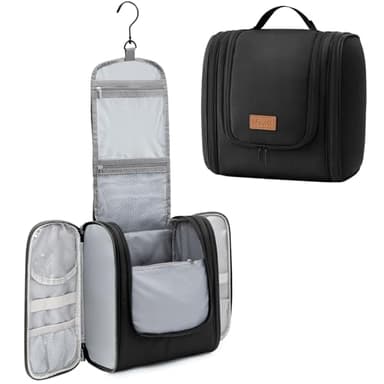 Lifewit Große Kulturbeutel Herren, Tragbare Kulturtasche zum Aufhängen, Reise Kulturbeutel Kosmetiktasche mit Fächer, Waschtasche für Männer und Frauen, Wasserdichter Geeignet für Kosmetik, Schwarz