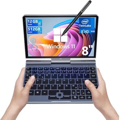 KOOSMILE 8" Touchscreen Laptop, Mini Laptops 2 in 1 Laptop mit Tastatur 12 GB LPDDR5-RAM, 512 GB/1 TB SSD, Wi-Fi 6, BT 5.2, HDMI, 2-MP-Kamera, Convertible Computer (N150-12GB+512GB)