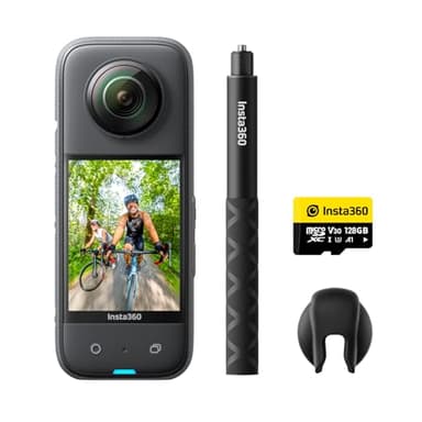 Insta360 X3 Vlog-Bundle - wasserdichte 360°-Actionkamera mit 1/2"-Sensor, 5,7K 360°, 72MP 360°-Fotos, Stabilisierung, 2,29"-Touchscreen, Vibrationsfeedback, KI-Bearbeitung, Live-Streaming
