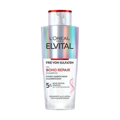 L'Oréal Paris Elvital Bond Repair Shampoo, sanfte Reinigung zur Haarreparatur, gegen Haarschäden, für weniger Haarbruch und mehr Glanz, sulfatfrei, mit Bond-Repair-Komplex und Zitronensäure, 200ml