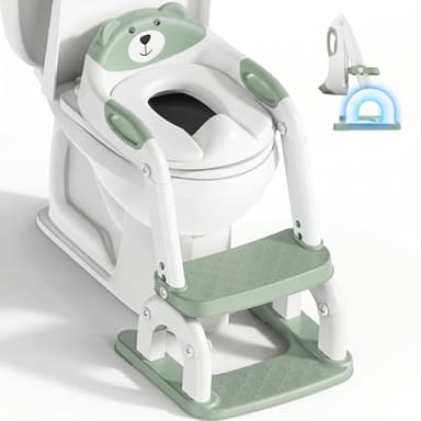 Toilettensitz Kinder mit Treppe, Upgraded WC Aufsatz für Kinder für Jungen und Mädchen, 2-in-1 Toilettentrainer mit Treppe, Höhenverstellbar Bequemer Sicherer Toilettensitze (Pistazie Drei Treppe)
