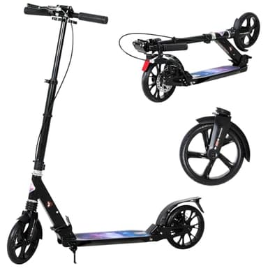ISE Roller 200mm Big Wheel Scooter mit Doppelbremse & Federung - Klappbarer Cityroller für Erwachsene & Kinder Höhenverstellbarer Tretroller bis 100kg, inkl. Tragegurt & Handbremse (Sternenhimmel)