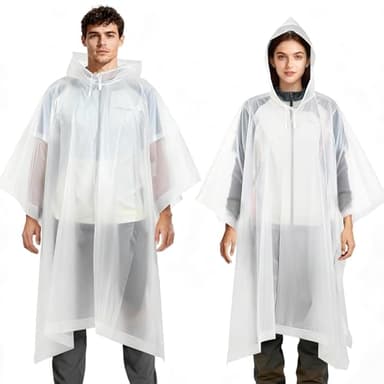 Aolegoo 2 Stück Regenponcho, EVA Wiederverwendbarer Tragbarer Unisex-Regencape für Survive, Fahrrad, Wandern, Camping, Angeln, Konzert, Stadion, Festival (Weiß)