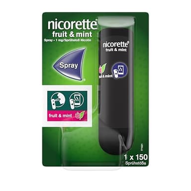NICORETTE Spray mit minzigem Fruchtgeschmack – Rauchen aufhören mit Nikotinspray – 1 Spray ersetzt bis zu 150 Zigaretten – zur Raucherentwöhnung 1 Stk. + 2 Stk.