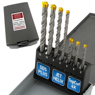 WELIQU TopCut SDS-PLUS X Hammerbohrer Set für Stahlbeton, 7-teilig, Ø 5-12 mm SDS Plus Bohrer Set für Beton, Betonbohrer, Steinbohrer