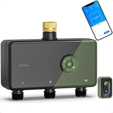 Diivoo WLAN Bewässerungscomputer mit 3 Ausgängen, Messinganschlüssen & 18 Zeitplänen, Smarte Bewässerungsuhr kompatibel mit APP/Alexa/Google Sprachsteuerung, Regenverzögerung für Rasen, Garten, Balkon