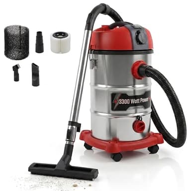 STAHLMANN VAC3300 Industriestaubsauger 3300W | Steckdose mit Automatik (2000W) | Blasfunktion | 21kPa Saugleistung | Nass- & Trockensauger 30L | Werkstattsauger ohne Beutel | Baustellen-Sauger