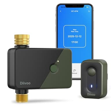 Diivoo Bewässerungscomputer WLAN mit Messing EIN-/Auslässe, Smarte Zeitschaltuhr Kompatibel mit APP/Alexa/Google Home, Regenverzögerung und Manuelle Bewässerungsfunktionen, Geeignet für Gärten
