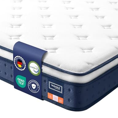 VASAGLE Matratze, 90 x 200 x 20 cm, Taschenfederkernmatratze aus Gel-Memory-Schaumstoff, mittelfest, H3, 7-Zonen-Unterstützung, Bewegungsisolierung, atmungsaktiver Bezug, blau RMZ212QZ02