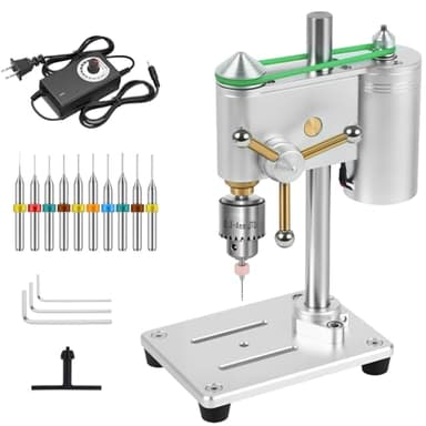 Mini Tischbohrmaschine, Präzisionsbohren mit variabler Geschwindigkeitsregelung, 360° Drehung CNC & JT0 Bohrfutter für Metall & Holz, Schmuck, DIY Handwerk, Uhr, Labor (Grau + Mini-Schraubstock)
