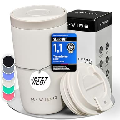 Thermobecher 350ml auslaufsicher - Thermo-Kaffee-Becher mit Quick-Press Deckel | rutschfester Boden, BPA-freier Isolierbecher Coffee-Cup to Go | Kaffeebecher für Büro, Auto, Uni & Alltag | K-VIBE