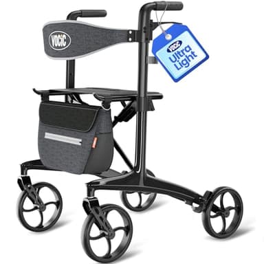 VOCIC Z75 Carbon Rollator Faltbar und leicht mit Sitz, 5,5kg Ultralight Rollator Schmal für Wohnung, Indoor & Outdoor Faltbarer Rollatoren Klappbar für Senioren, Max. 136kg, 5 Jahre Support, Schwarz