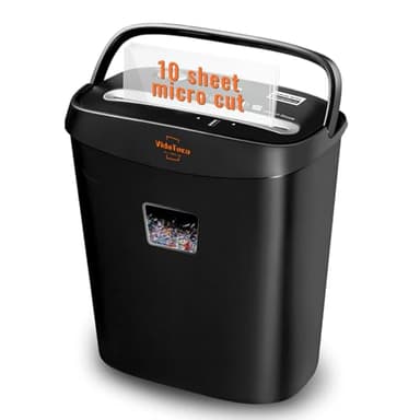 Schredder, 10 Blatt Querschnitt (P-4) Aktenvernichter, VidaTeco Partikelschnitt Papierschredder für Papier/Kreditkarten, Reisswolf mit Tragbares Griffdesign & 15L Behälter für Büros und Home, Schwarz