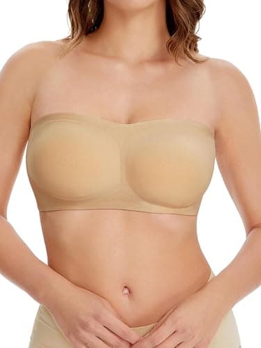 HBselect Damen Bandeau BH ohne Bügel Gepolsterter Bralette Bügelloser T-Shirt BHS Tube Top BH für Frauen Mädchen L Beige